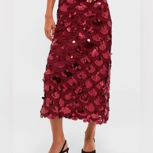 Tuckernuck Hyacinth House Ruby Red Burgundy Paillette Mona midi Sequin Skirt M